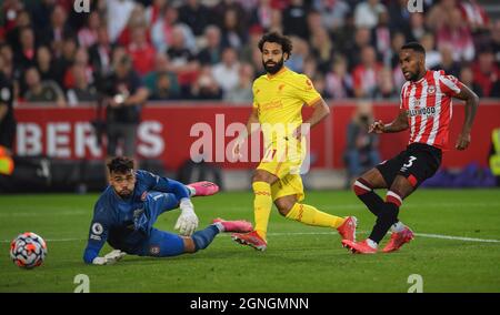 London, UK. 25th Sep, 2021. 25 September 2021 - Brentford v Liverpool - The Premier League Mohamed Salah scores for Liverpool Picture Credit : Credit: Mark Pain/Alamy Live News Stock Photo