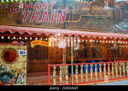 Hall & Fowl traditional Ghost Train ride on display at Dingles Fairground Heritage Centre Stock Photo
