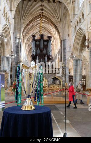 Exeter, UK - November 2020: 2019–20 European Rugby Champions Cup (known as the Heineken Champions Cup) trophy, won by the Exeter Chiefs Stock Photo