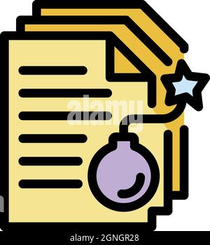 Bomb fraud documents icon. Outline bomb fraud documents vector icon color flat isolated Stock Vector