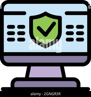 Secured computer icon. Outline secured computer vector icon color flat isolated Stock Vector