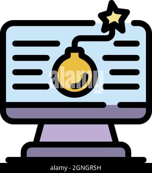 Fraud computer bomb icon. Outline fraud computer bomb vector icon color flat isolated Stock Vector