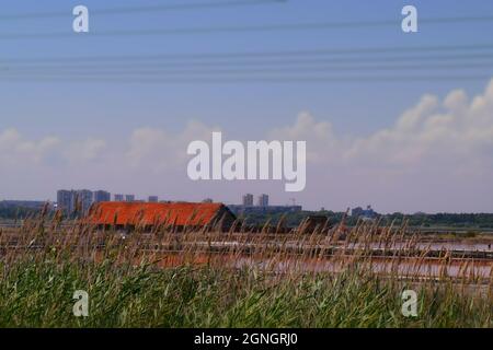 Atanasovsko lake, Burgas, Bulgaria, pink lake Stock Photo