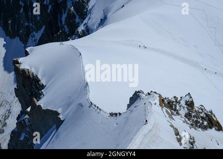 Summer adventure on the Mont Blanc massif , White Valley of Aiguille du Midi , French Alps, Chamonix, Haute Savoie region, France Stock Photo