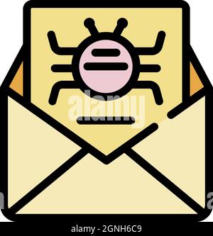 Email virus icon. Outline email virus vector icon color flat isolated Stock Vector