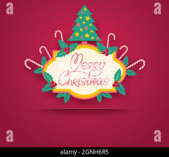 Vintage vector banner with a Christmas tree. Retro banner for Christmas and New year. Stock Vector