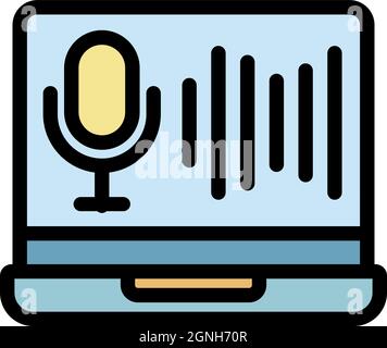 Laptop audio record icon. Outline laptop audio record vector icon color flat isolated Stock Vector
