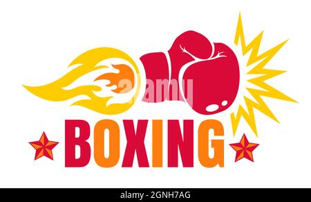 Vector vintage logo for a boxing with glove and fire. Boxing glove with flame. Vintage sport emblem. Stock Vector