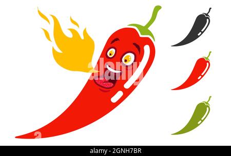 Vector illustration of a spicy chili pepper with flame. Cartoon red chili for Mexican or Thai food. Stock Vector