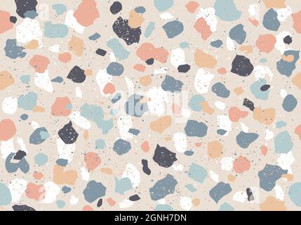 Vintage vector seamless terrazzo pattern in retro style. Retro colorful pattern with terrazzo texture. Vintage vector stone texture. Stock Vector