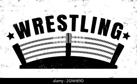 Vector vintage logo for a wrestling with ring. Retro emblem for wrestling. Poster of a wrestling in vintage style. Stock Vector