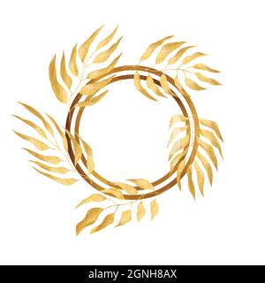 Decorative golden round frame with leaves on white background. Luxury floral mandala. Oriental circular vintage illustration. Arabic, Islamic Stock Vector