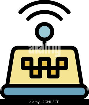 Unmanned taxi icon. Outline unmanned taxi vector icon color flat isolated Stock Vector