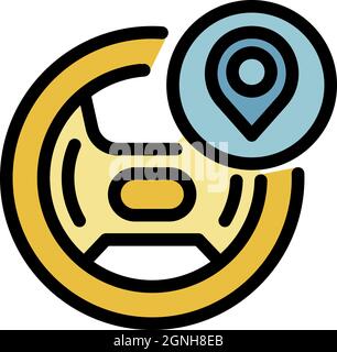 Unmanned taxi check location icon. Outline unmanned taxi check location vector icon color flat isolated Stock Vector