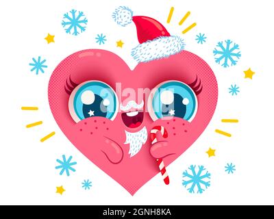 Vector illustration of a heart with Santa beard and candy cane for Christmas. Merry Christmas and Happy New Year! Stock Vector