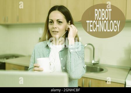 Text sign showing Robot Technology. Business concept develop machines that can substitute for humans task Office Meeting Online, School Video Stock Photo