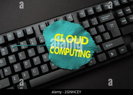 Conceptual caption Cloud Computing. Conceptual photo use a network of remote servers hosted on the Internet Abstract Typing New Business Slogan Stock Photo