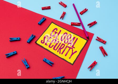 Inspiration showing sign Global Security. Conceptual photo protection of the world against war and other threats Writing Important Notes Displaying Stock Photo