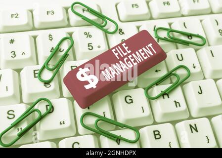 Sign displaying File Management, Business approach computer program that provides user interface to manage data Creating New Word Processing Program, Stock Photo