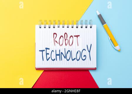 Text showing inspiration Robot Technology. Business overview develop machines that can substitute for humans task Colorful Perpective Positive Stock Photo
