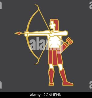 Archer shooting bow and arrow illustration in simple bold outline style Vector illustration of man aiming bow and arrow in antique, historical clothes Stock Vector