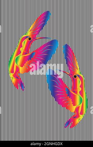 wall art vector with two hummingbird Stock Vector
