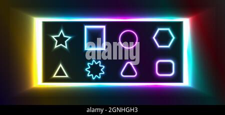 geometric shapes with neon effect and backlighting background Stock Vector