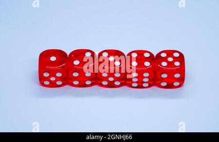 Casino five dices for gambling poker isolated on white Stock Photo