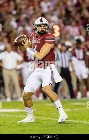 South Carolina quarterback Luke Doty (9) is greeted by coach Shane ...