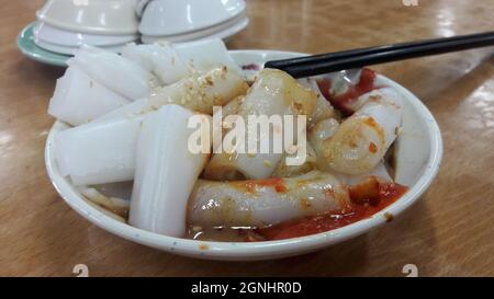 Rice rolls and other dim sum in a market in Hong Kong Stock Photo