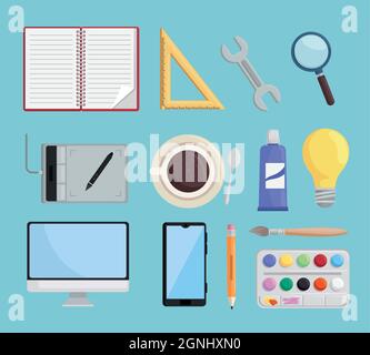 thirteen art projects icons Stock Vector