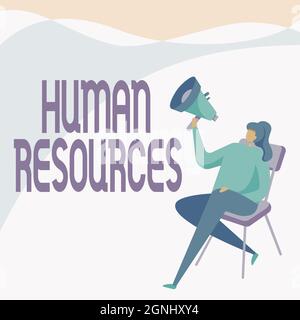 Inspiration showing sign Human Resources. Business concept The showing who make up the workforce of an organization Woman Drawing Holding Megaphone Stock Photo