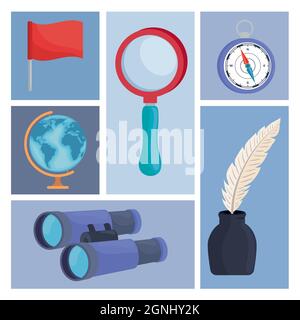 six geography supplies icons Stock Vector Image & Art - Alamy
