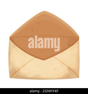 Opened letter, envelope from craft paper in cartoon style. Vintage, old correspondence. Textured and detailed clip art. Vector illustration Stock Vector