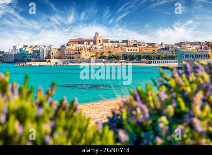 Coastal town in southern Italy’s Apulia region - Otranto, Apulia region, Italy, europe. Popular Alimini Beach on background. Traveling concept backgro Stock Photo