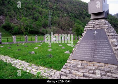 Slovenis, Most na Soci, WWI Austro-Hungarian war cemetery of Modrejce. It is placed on the banks of the river Soca. 1600 soldiers were buried there. Stock Photo