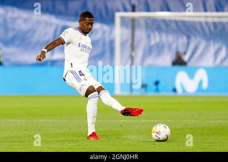 David Alaba of Real Madrid in action during the La Liga match between Real madrid and Villarreal CF at Santiago Bernabeu Stadium in Madrid, Spain. Stock Photo