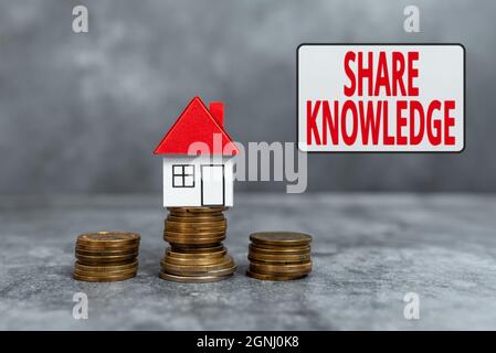 Hand writing sign Share Knowledge. Word for teaching others what I learnt before Giving lectures Saving Money For A Brand New House, Abstract Buying Stock Photo