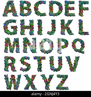 3D render of alphabet  collection with handpainted texture in glossy refection style Stock Photo