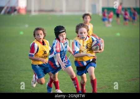 young kids paying rugby Stock Photo