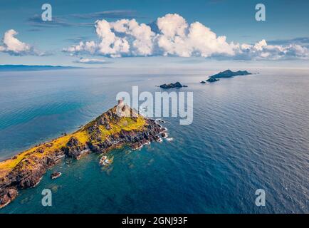 Aerial view of the Parata Tower from the sea, Genoese tower built in ...