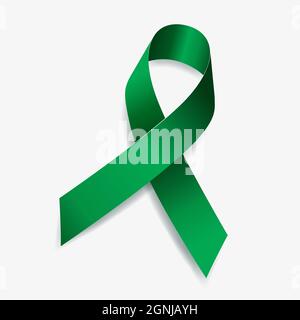 Emerald green ribbon awareness Liver cancer, Liver disease, Mental health. Isolated on white background. Vector illustration. Stock Vector