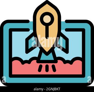 Launch project icon. Outline launch project vector icon color flat isolated Stock Vector