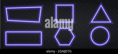 Set of blue glowing neon frames on dark background Stock Vector