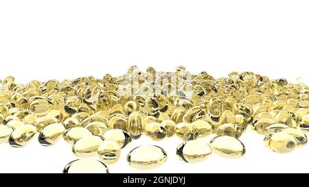 Oil pills D3 vitamin capsule health medicine on white 3d render Stock Photo