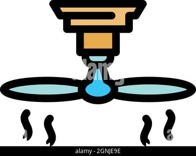 Rotating ceiling fan icon. Outline rotating ceiling fan vector icon color flat isolated Stock Vector