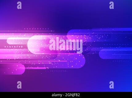 Abstract technology digital business template rounded lines with lighting effect and particles on vibrant background. Vector illustration Stock Vector