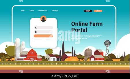 online farm portal website landing page template smart farming concept landscape background horizontal Stock Vector