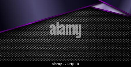 Banner web template abstract geometric purple stripes and shiny light on black background and texture. Vector illustration Stock Vector