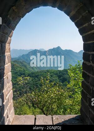 Scenic view of the Great Wall of china at Mutianyu in the summer, Beijing, China, Asia, stock photo Stock Photo